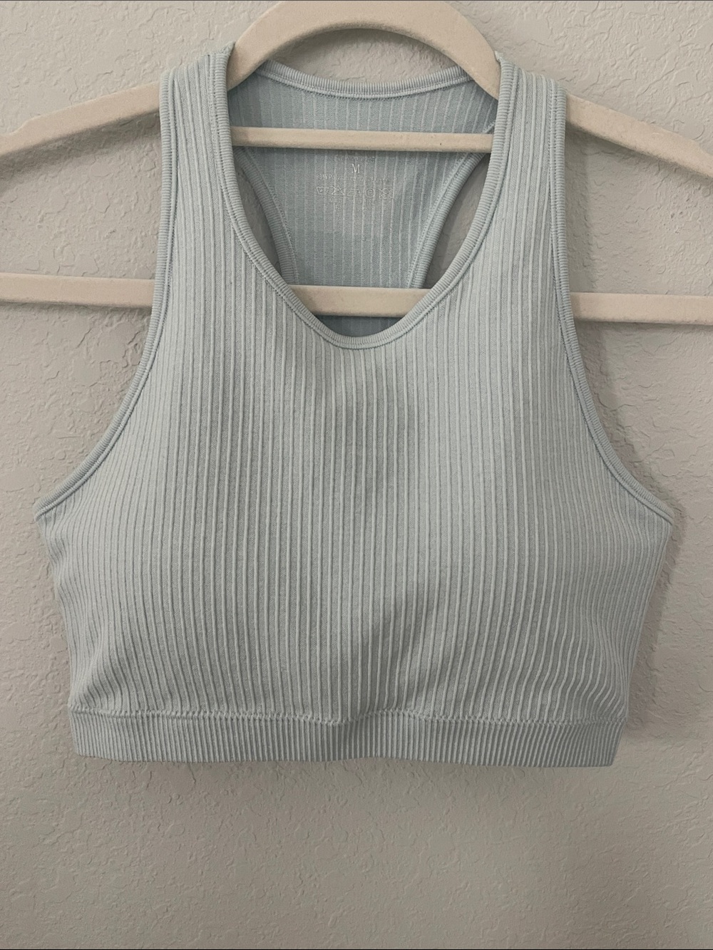 Pro-Fit Ribbed Seamless Light Blue Racerback Sports Bra - Everyday Support